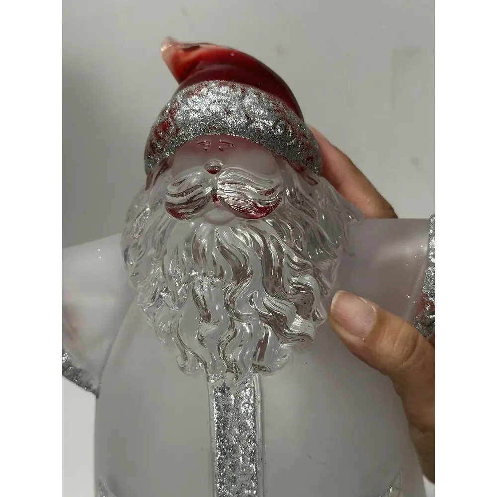 Unique Father Christmas Container Heavy Frosted Plastic Glass Like Red Hands 10”